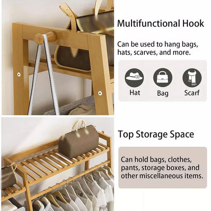 Bamboo Floor Standing Clothes Rack Multi Functional Clothes Cabinet Sturdy