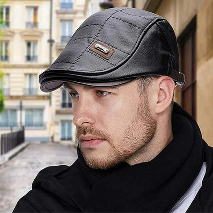 Leather Beret Hat Retro Newsboy Warm Cap Duckbill Visor Flat Caps For Men