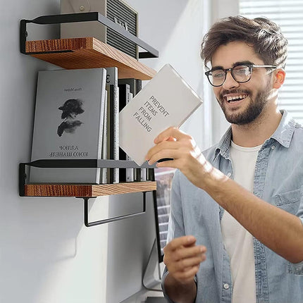 2pcs Floating Wall Shelf Iron Storage Rack Mounted Home Office Decor Organizer