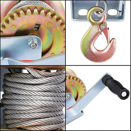 1200 lbs Hand Winch 8M Steel Wire Rope Hand Winch Manual Car Boat Trailer Camper