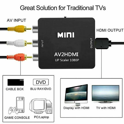 Composite AV CVBS 3RCA to HDMI Video Cable Converter 1080p Upscaling Black - Aimall