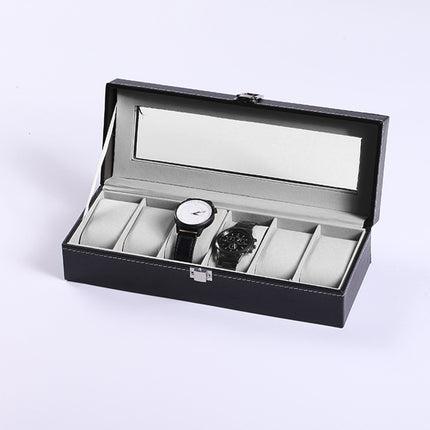 6 Grids Leather Watch Box Case Display Organizer Collection Storage Holder