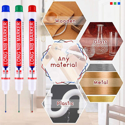 6Pcs Long Head Deep Hole Long Nosed Marker Multifunction Marker Deep Drill Hol