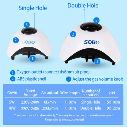 Aquarium Oxygen Pump Fish Tank Air Stone Aerator Oxygenator Pump for Freshwater