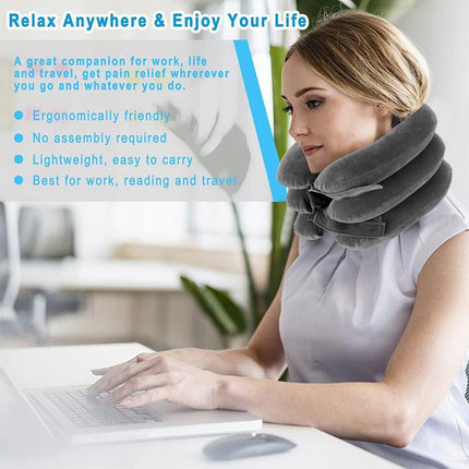 Air Inflatable Neck Pillow Head Cervical Traction Support Stretcher Pain Relief - Aimall