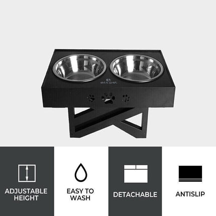 Elevated Pet Feeder Food Water Double Bowl Adjustable Height Raised Stand