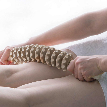 Wooden 12Roller Massage Stick Meridian Therapy Neck Back Thigh Muscle Relaxation