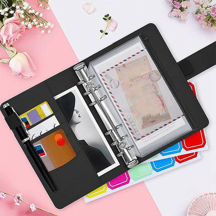 A6 Pu Leather Binder Pockets Cash Envelope Planner Notebooks