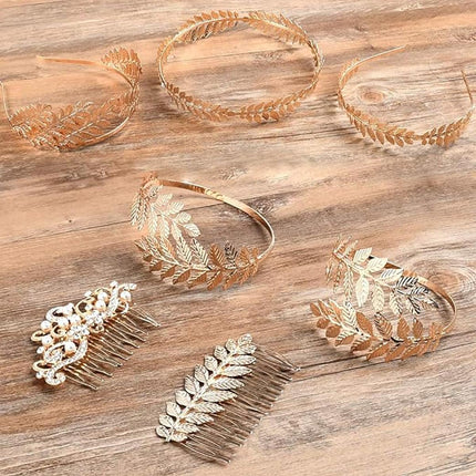 8pcs Gold Leaf Headband Bridal Hair Accessories Elegant Leaf Hair Band Set