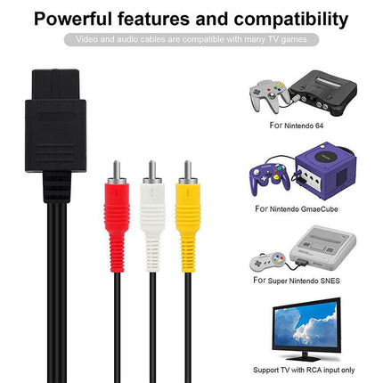 2x RCA AV Audio Video Composite Cable Cord SUPER SNES GAMECUBE GC NINTENDO N64 - Aimall