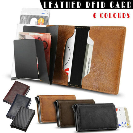 New Leather Credit Card Holder Men's Money Cash Wallet Clip RFID Blocking Purse - Aimall