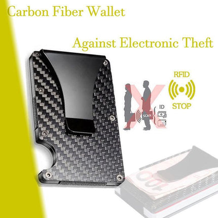 Men Slim Carbon Fiber Credit Card Holder RFID Blocking Metal Money Clip Wallet - Aimall