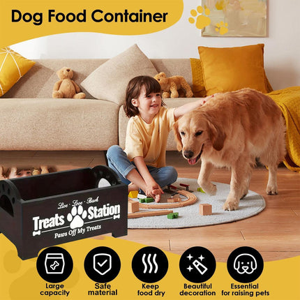 Dog Treat Container Wood Dog Food Storage Box for Cat Dogs with Paw Print Design