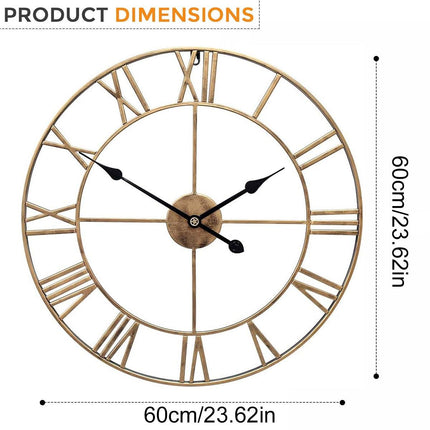 Home Retro Living Room Wrought Iron Wall Clock Nordic Decorative Clock Round Rome Mute Clock