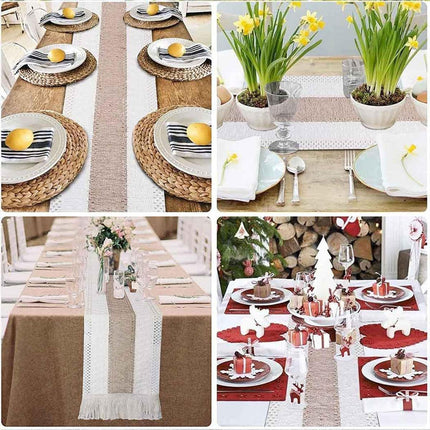 Cotton Linen Table Runner with Knot Tassel Bed End Towel Long Tablecloth Mat