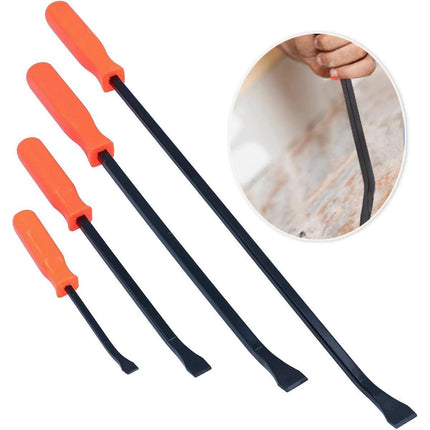 Horusdy 4Pcs Steel Pry Bar Set Heavy Duty Mechanic Crowbar Car 4" 7" 12" 17-1/2"
