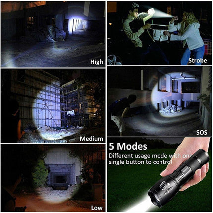 2X Powerful 900LM Tactical 5 Mode Zoom Flashlight LED Focus Torch