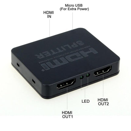 Premium HDMI 1In 2 Out 1080P 4K HDCP Stripper Splitter Power Signal Amplifier - Aimall