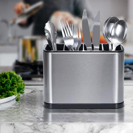 4Compartments Stainless Steel Cutlery Holder Chopsticks Storage Organizer Bucket