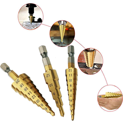 3X Large HSS Steel Step Cone Drill Titanium Bit Set Hole Cutter 4-12/20/32mm