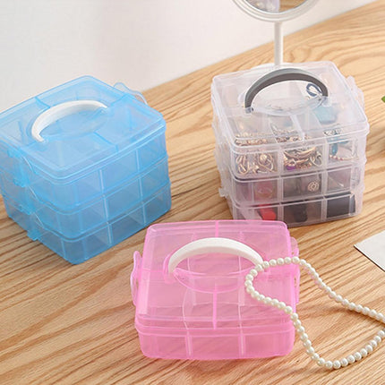 Portable Plastic Jewelry Organizer Box Three layers Detachable Makeup Storager