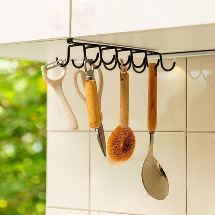 2pcs No Punch Cup Holder Double Row Hooks Mug Storage Rack for Kitchen Shelves
