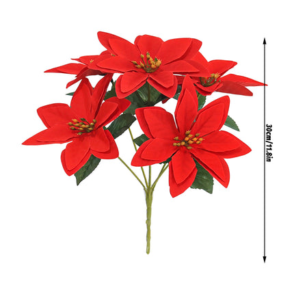 6PCS Christmas ASimulated Flower Bouquets Festive Red for Home Table Decoration