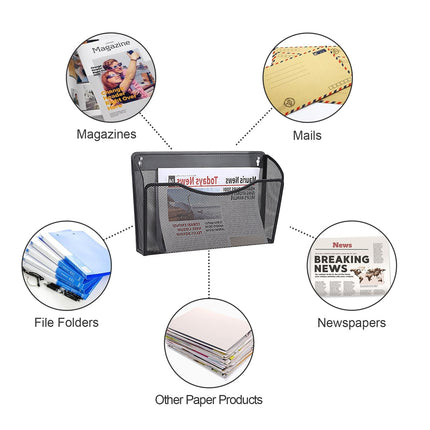 File Organizer Mesh Wall Mounted Rack Magazine Holder Storage Basket for Office