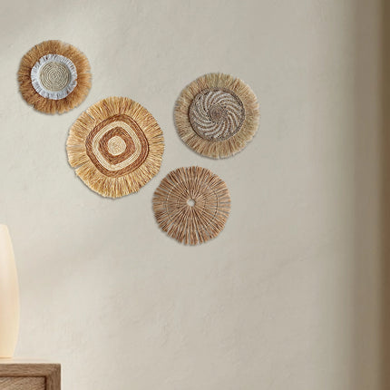 Grass Woven Wall Decor Bohemian Style Round Hanging For Bedroom Dining Room
