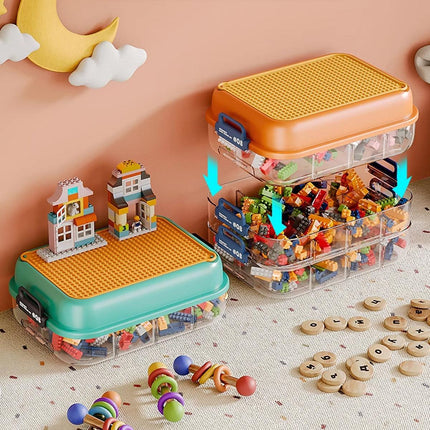 3-Layer Stackable Storage Box for Building Blocks Toy Organizer with Sorting Trays