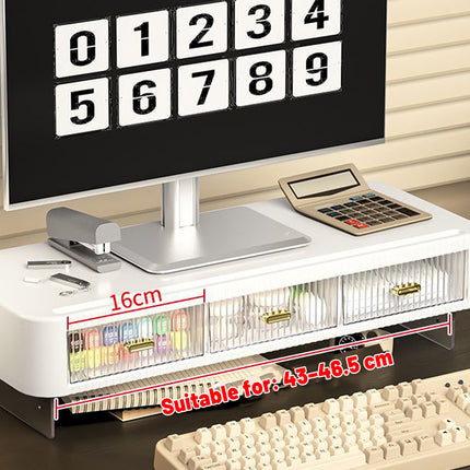 Desktop Monitor Stand Riser 54x21x15cm 3 Drawer Storage White Black for Office