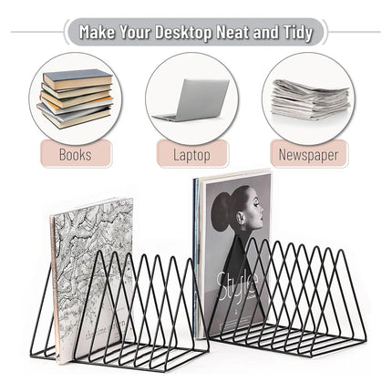 Book Storage Rack Desktop Bookshelf Records Holder Magazines Stand Space Saving