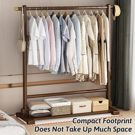 Floor Standing Clothes Rack Durable Bamboo Material for Home Bedroom Storage