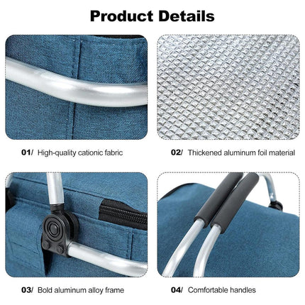 Folding Picnic Basket Insulated Cooler Bag Portable Outdoor Grocery Storage