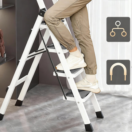 Folding 4 Step Ladder 120cm Carbon Steel White Frame Tool Rack for Home Kitchen