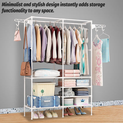 Multifunction Double Row Floor Standing Clothes Hanger 16mm Thickness Iron Pipe