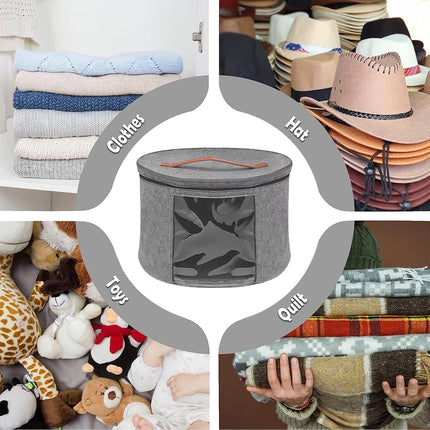 Large Round Hat Storage Box Women Men Travel Organizer Lid Felt Case Pop Up Home