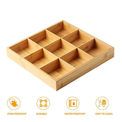 Bamboo Wood 9 Grid Food Plate Serving Tray for Hotel BBQ Hot Pot Home Party