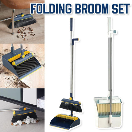 Folding Broom Dustpan Set Rotating Household Sweeping Hair Removal Cleaning Tool