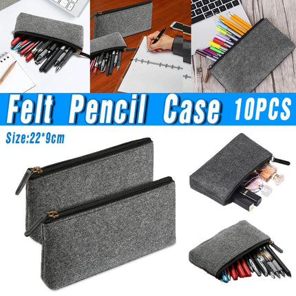 10PCS Large Capacity Felt Pencil Case Stationery Organizer Cosmetic Storage Bag