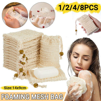 1/2/4/8X Flax Soap Exfoliating Bags with Foaming Net & Drawstring
