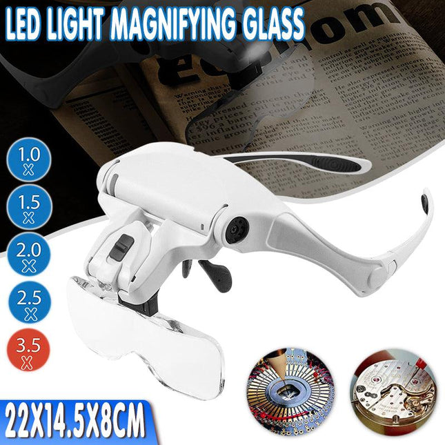 Adjustable Head Magnifier Led Light Lightweight Magnifying Glass 5 Lens Tool