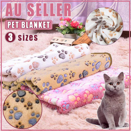 Small Pet Mat Paw Print Cat Dog Puppy Fleece Soft Pet Blanket Bed Cushion