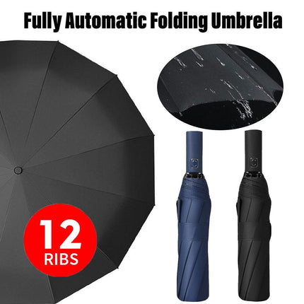 Automatic Folding Umbrella 12-Rib Large Windproof Sunshade for Men and Women