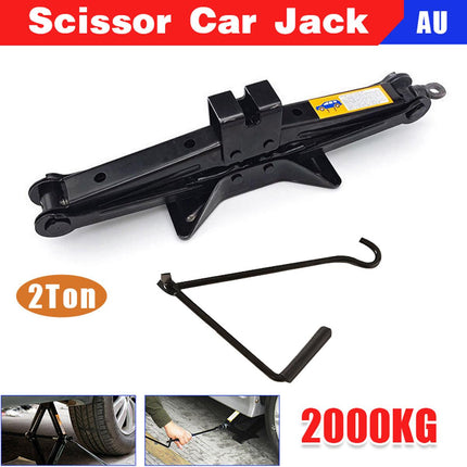 2 Ton Scissor Jack Car Van Wind Up Tyre Lift Chrome Crank Handle Emergency Tool