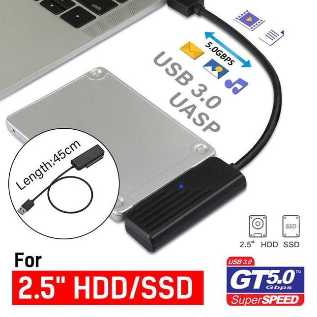 45cm USB 3.0 to SATA 22Pin 2.5Inch Hard Disk Driver SSD Adapter Data Power Cable - Aimall