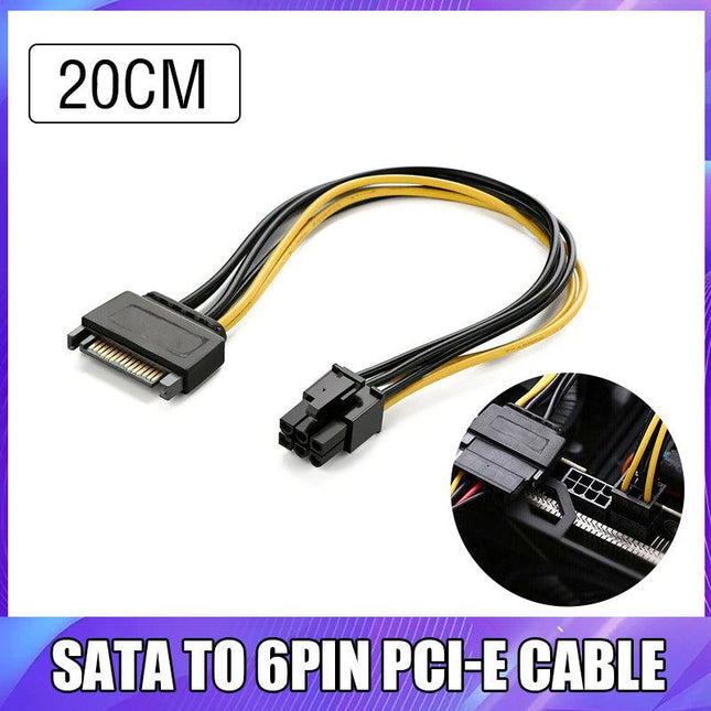 20CM 15 Pin SATA Power to 6 Pin PCIe PCI-e PCI Express Cable For Video Card