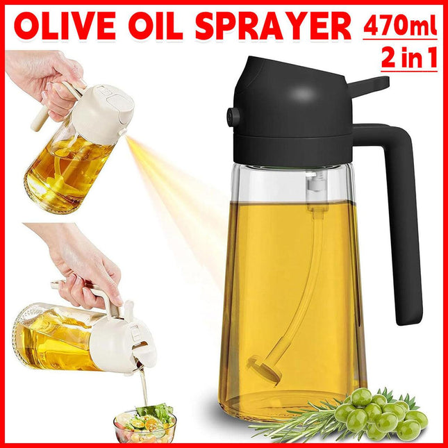 2-in-1 470ml Glass Oil Bottle Spray Pour Automatic Pressure Control Kitchen Tool