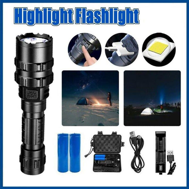 1600lm Cree L2 LED Tactical Flashlight USB Rechargeable Camping Hunting Torch