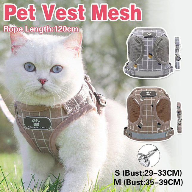 Pink Kitten Dog Cat Walking Harness Lead Leash Collar Pet Vest Mesh Adjustable